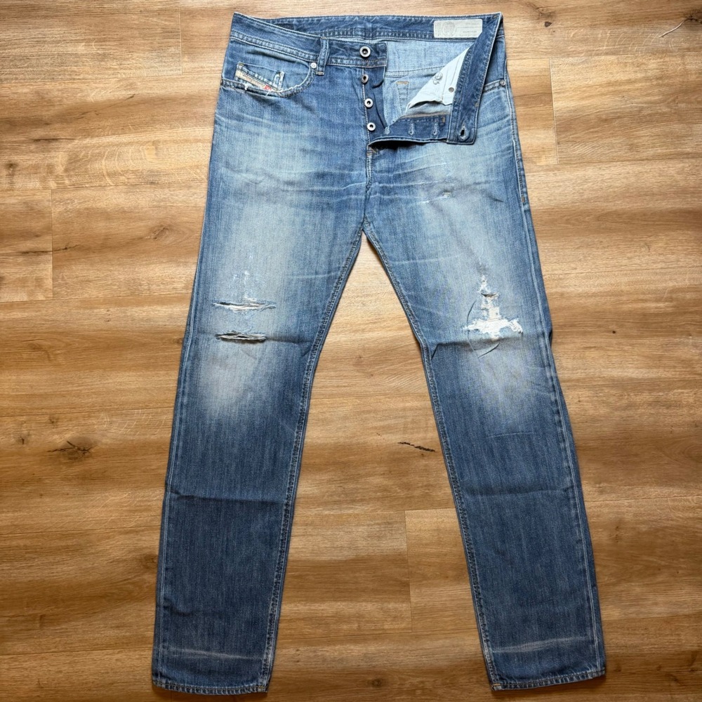 Diesel Buster Jeans‎ Mens 32x32 Blue Slim Tapered Distressed Denim Pants 0855L